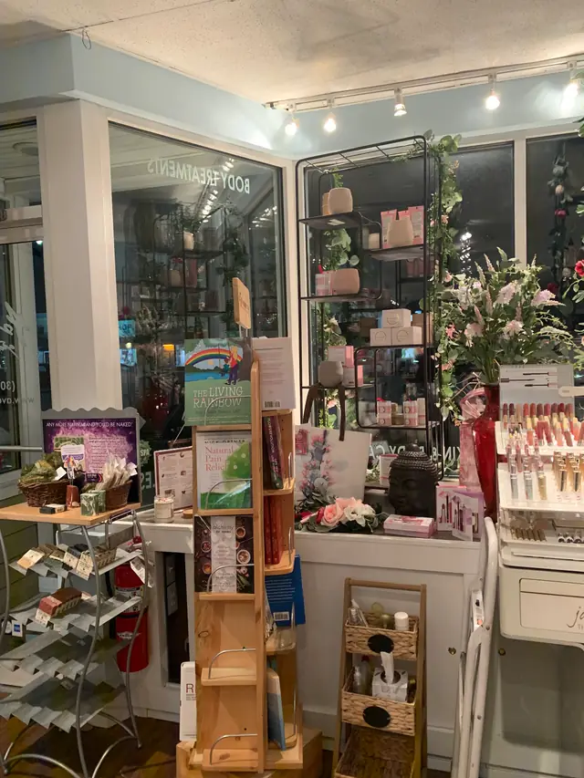 Apothecary shelves of organic skincare and body care
